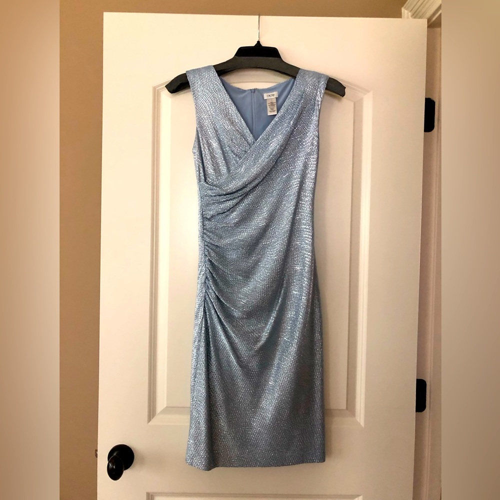 Caché short light blue shiny dress, size 0